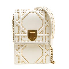 Dior Off White Leather Studded Diorama Vertical Clutch