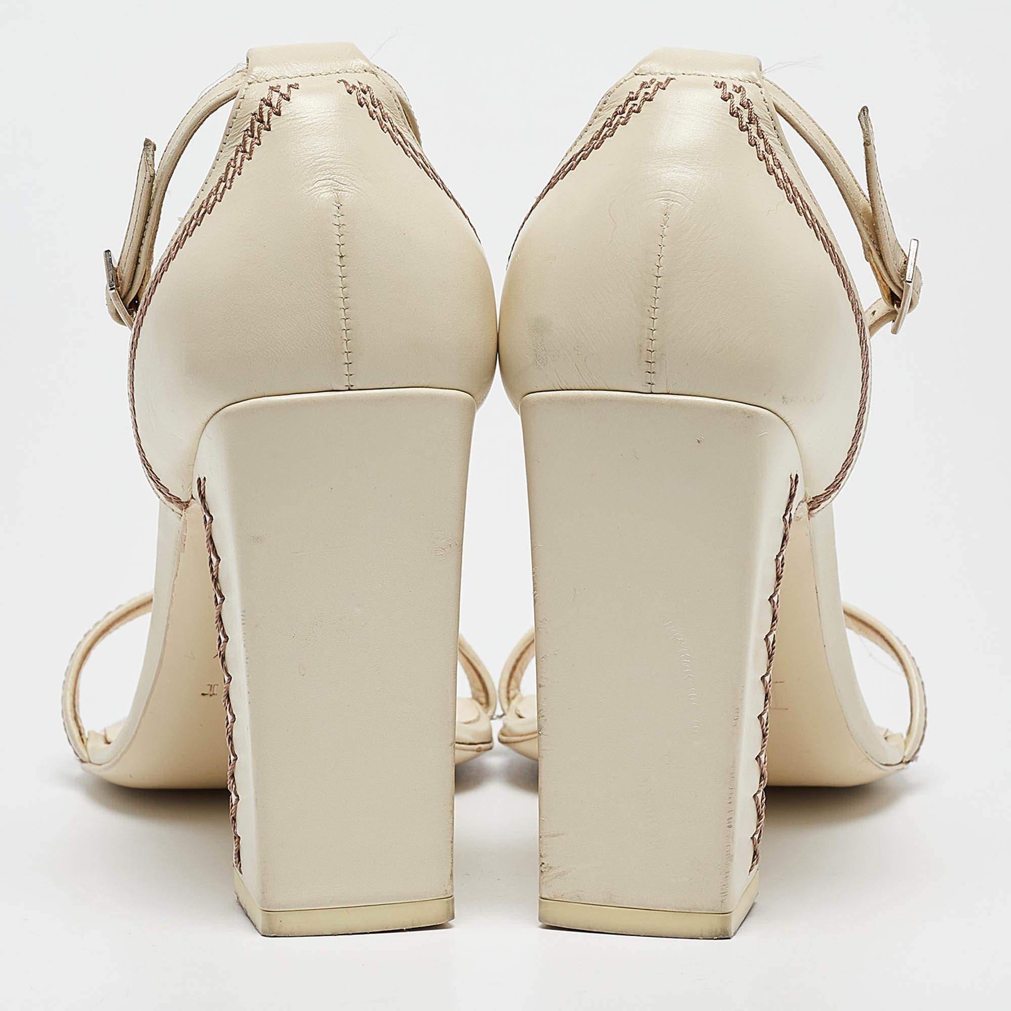 Dior Off White Leather T-Bar Ankle Strap Sandals Size 40 1