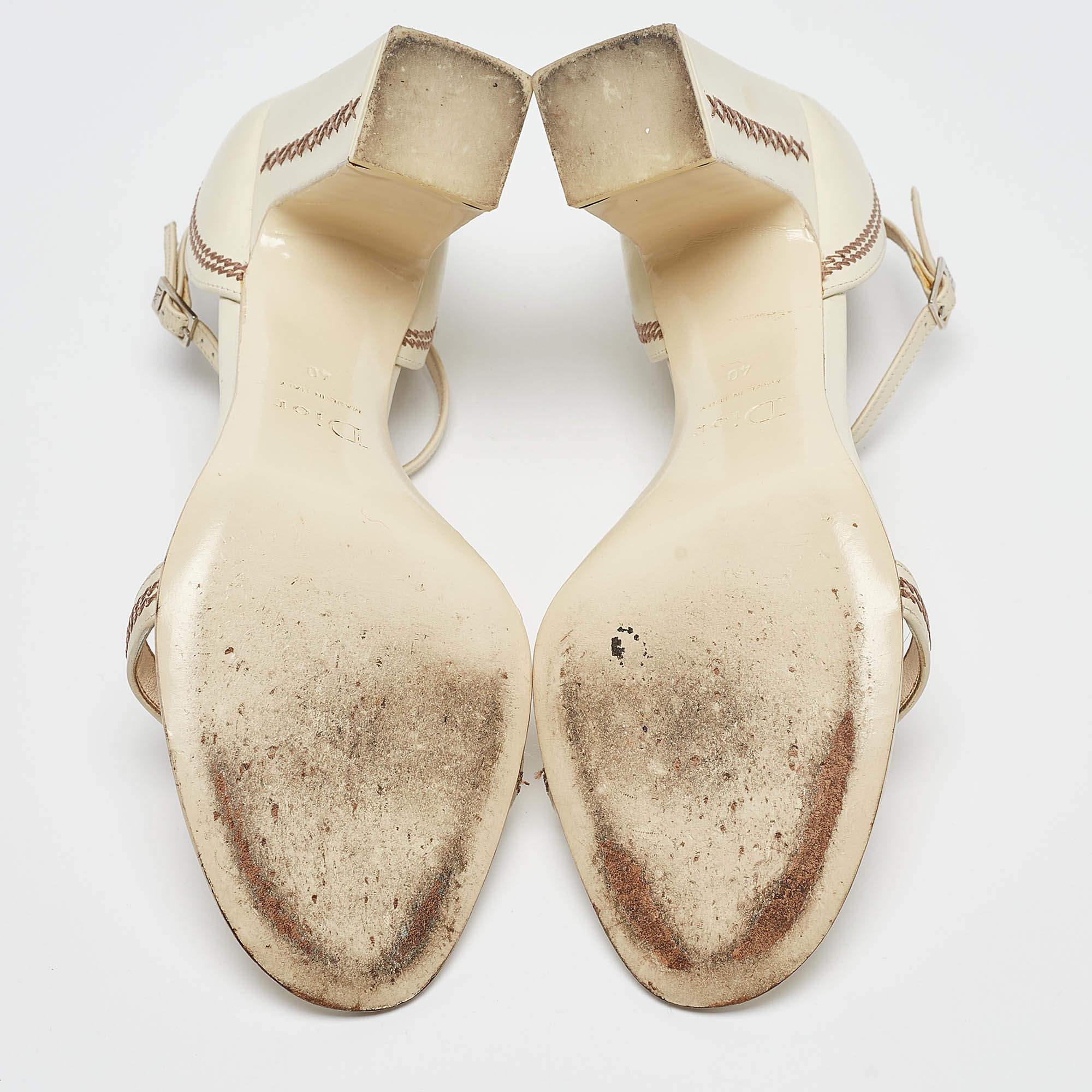 Dior Off White Leather T-Bar Ankle Strap Sandals Size 40 2