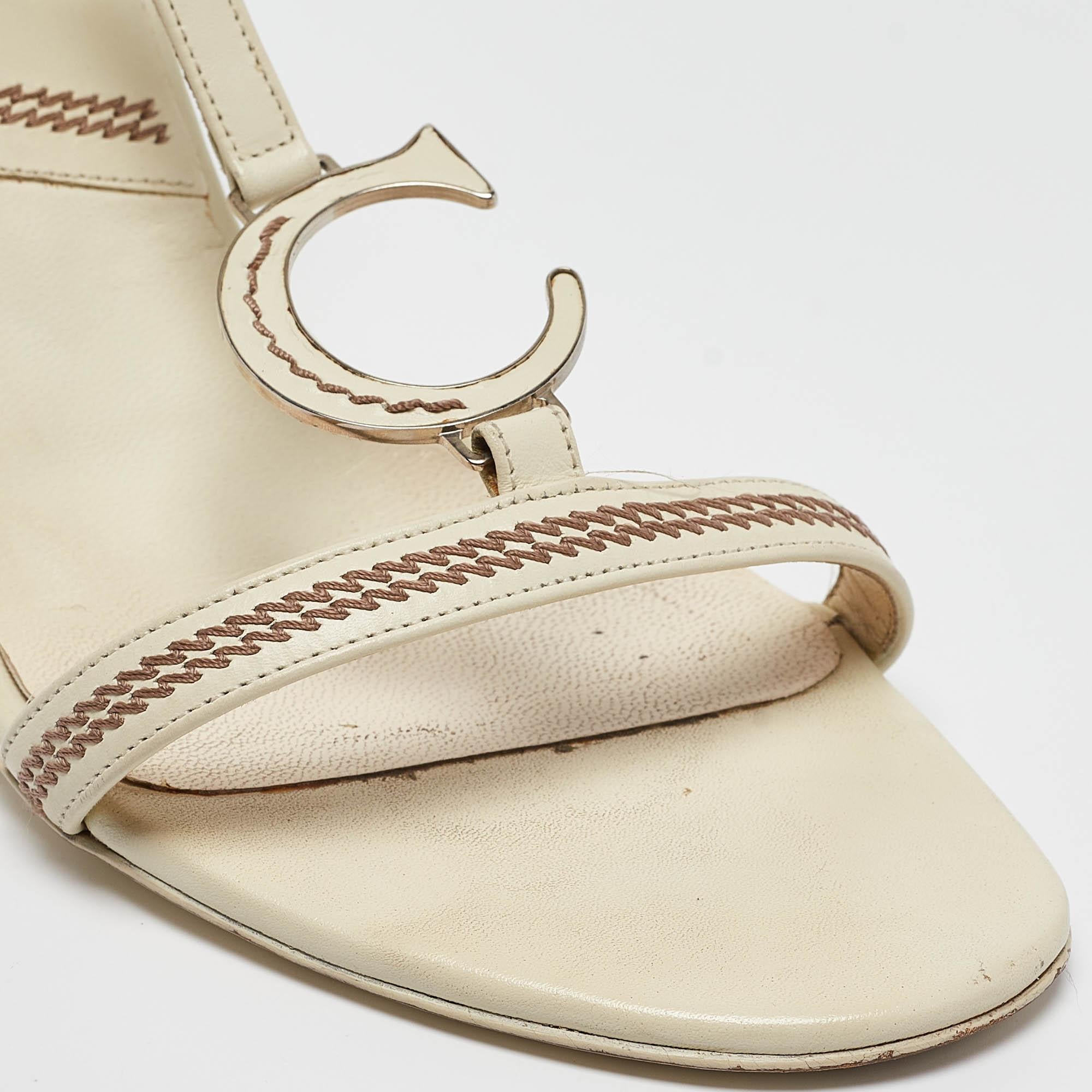 Dior Off White Leather T-Bar Ankle Strap Sandals Size 40 3