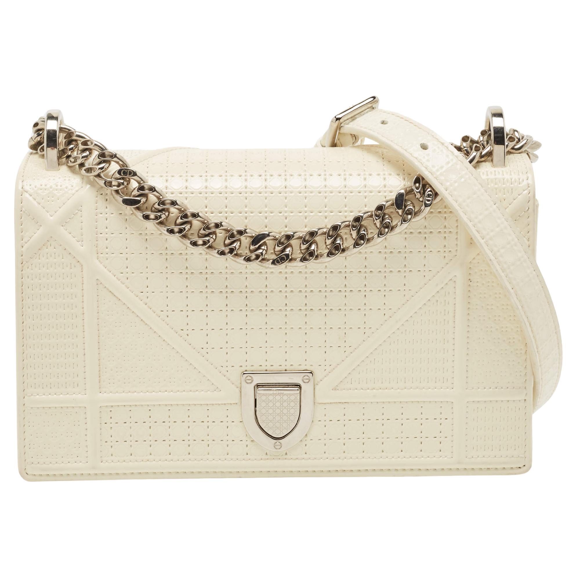 Dior Off White Micro Cannage Patent Leather Small Diorama Flap Bag For Sale