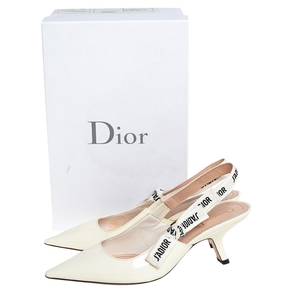 Dior Off-white Patent Leather J'adior Slingback Sandals Size 38 2