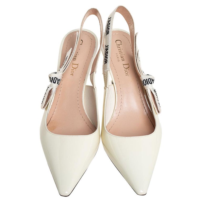 Dior Off-white Patent Leather J'adior Slingback Sandals Size 38 at