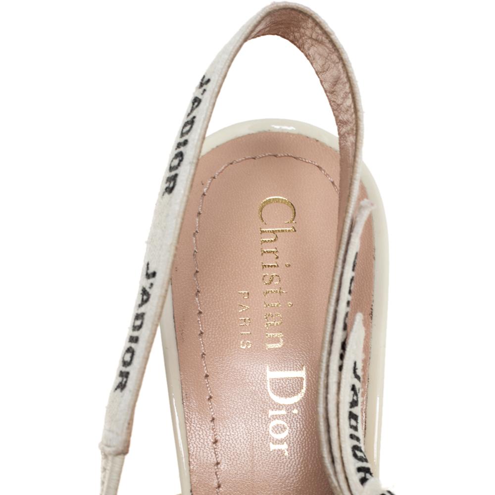 Dior Off-white Patent Leather J'adior Slingback Sandals Size 38 In Good Condition In Dubai, Al Qouz 2