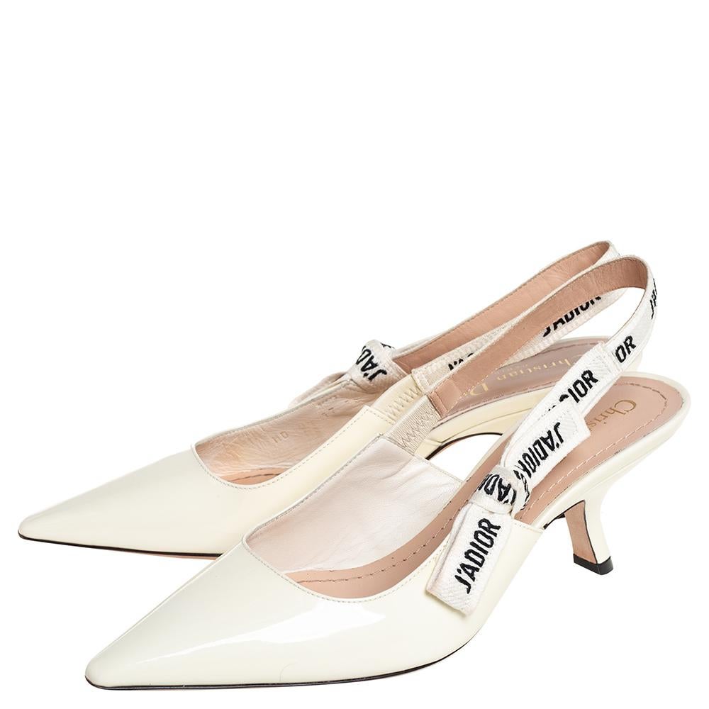 Dior Off-white Patent Leather J'adior Slingback Sandals Size 38 1