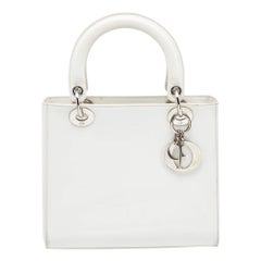 Dior Off White Patent Leather Medium Vintage Lady Dior Tote