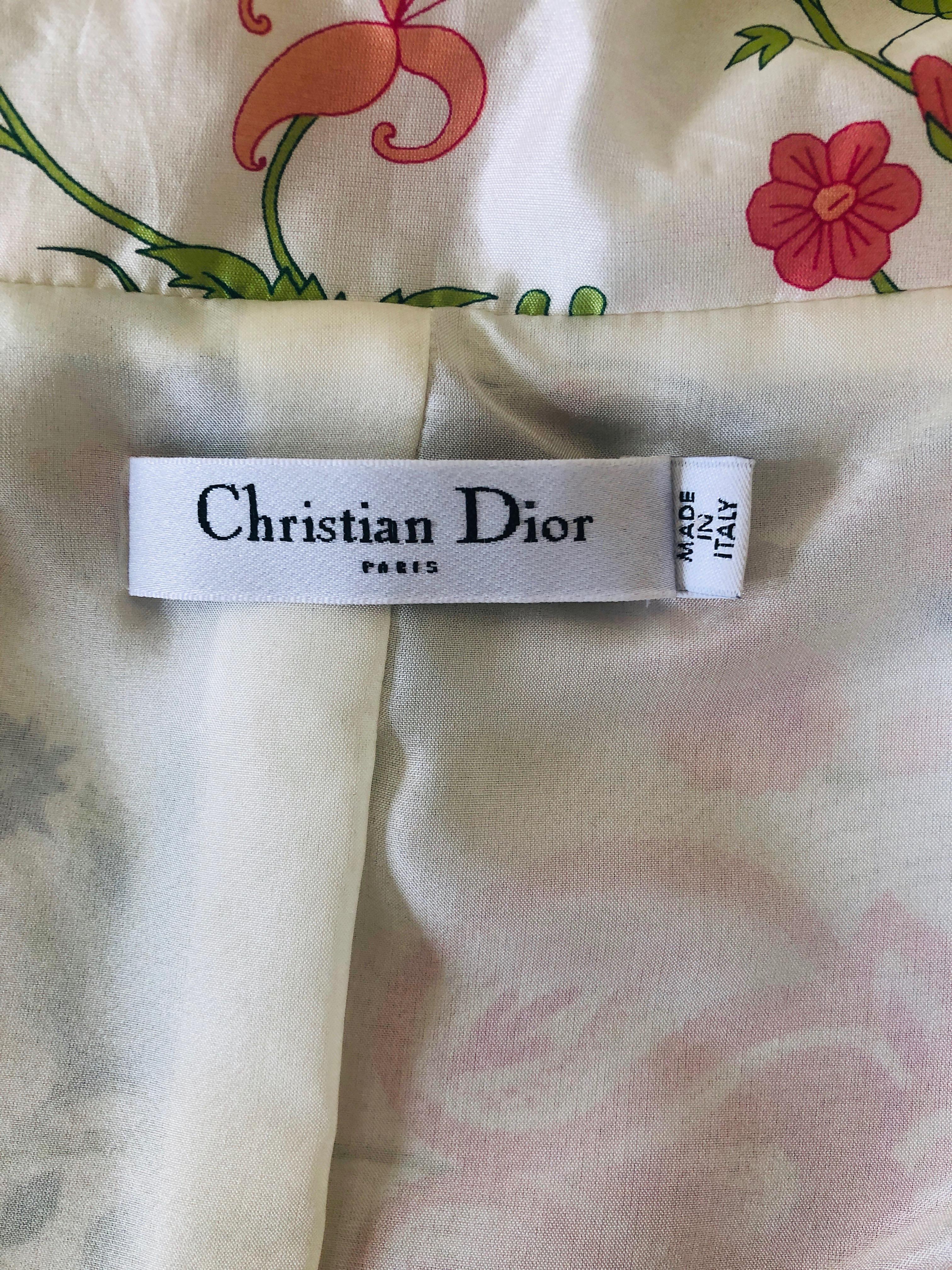 Dior Off-White, Pink, Blue & Green Silk Short Cap Sleeves w/ Shawl Collar Jacket For Sale 10