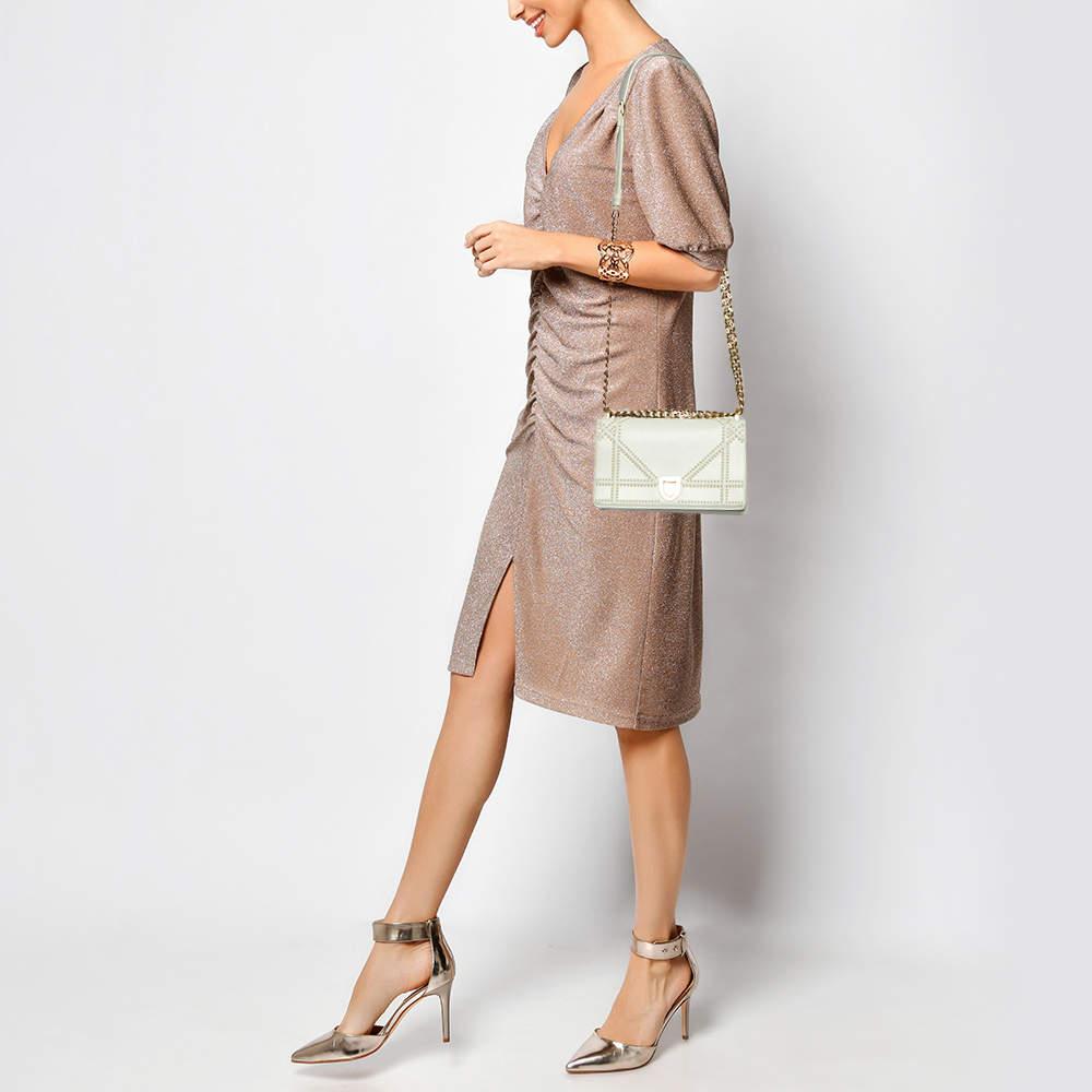 Dior Off White Studded Leather Small Diorama Shoulder Bag In Fair Condition For Sale In Dubai, Al Qouz 2