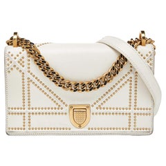 Dior Off White Studded Leather Small Diorama Shoulder Bag