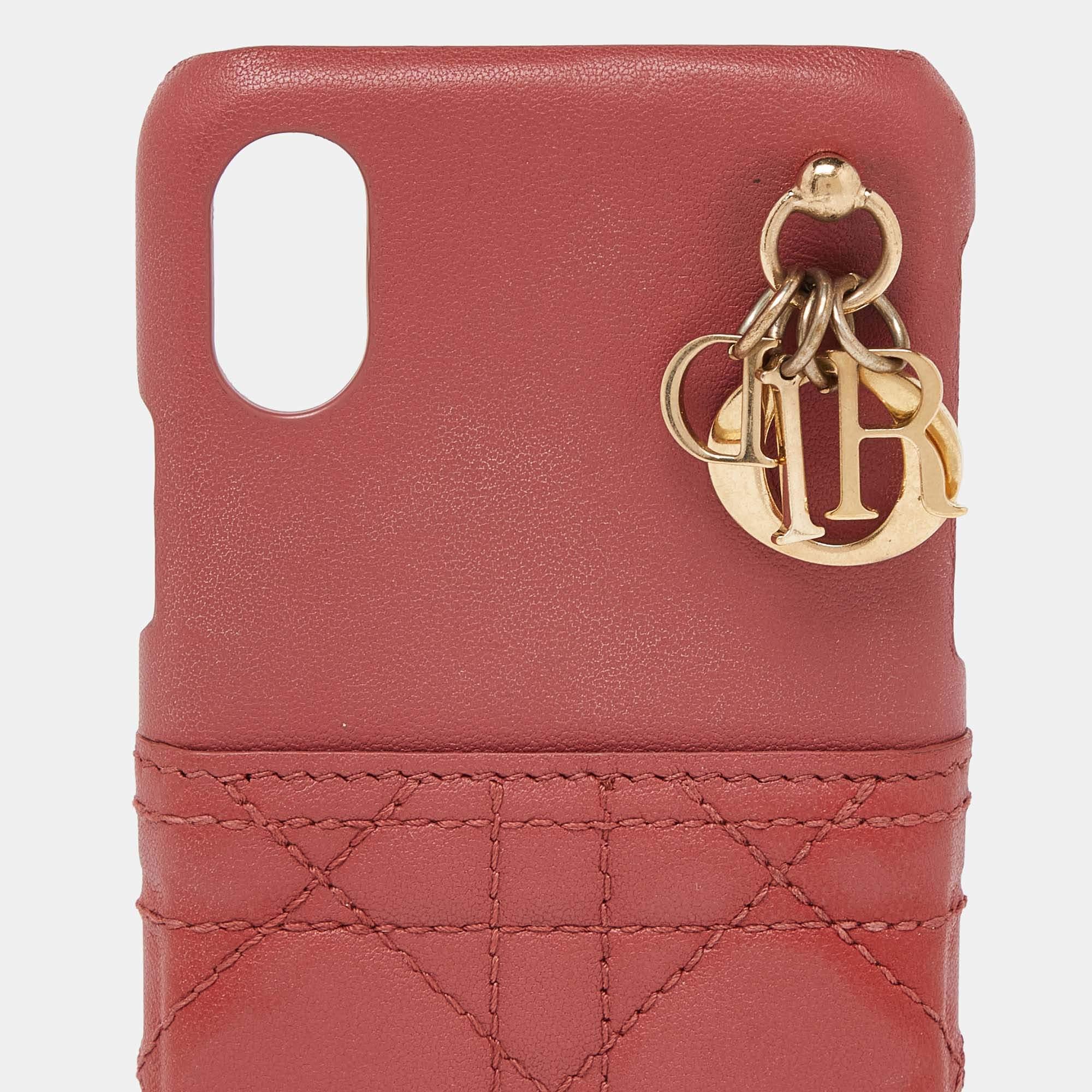 Pink Dior Old Rose Cannage Leather Lady Dior iPhone X/XS Case For Sale