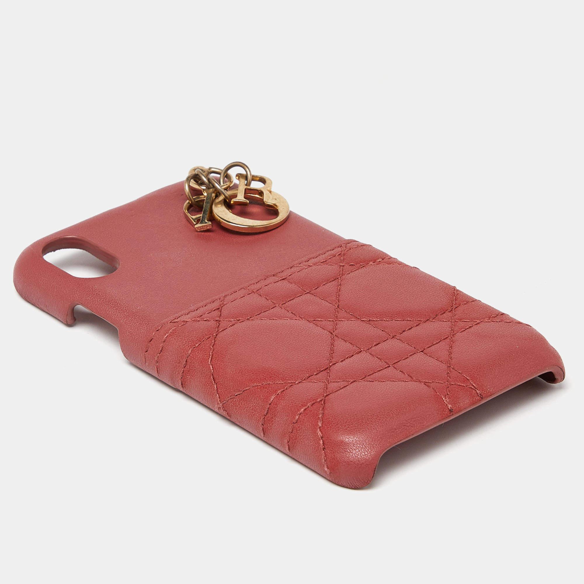 Dior Old Rose Cannage Leather Lady Dior iPhone X/XS Case In Good Condition For Sale In Dubai, Al Qouz 2
