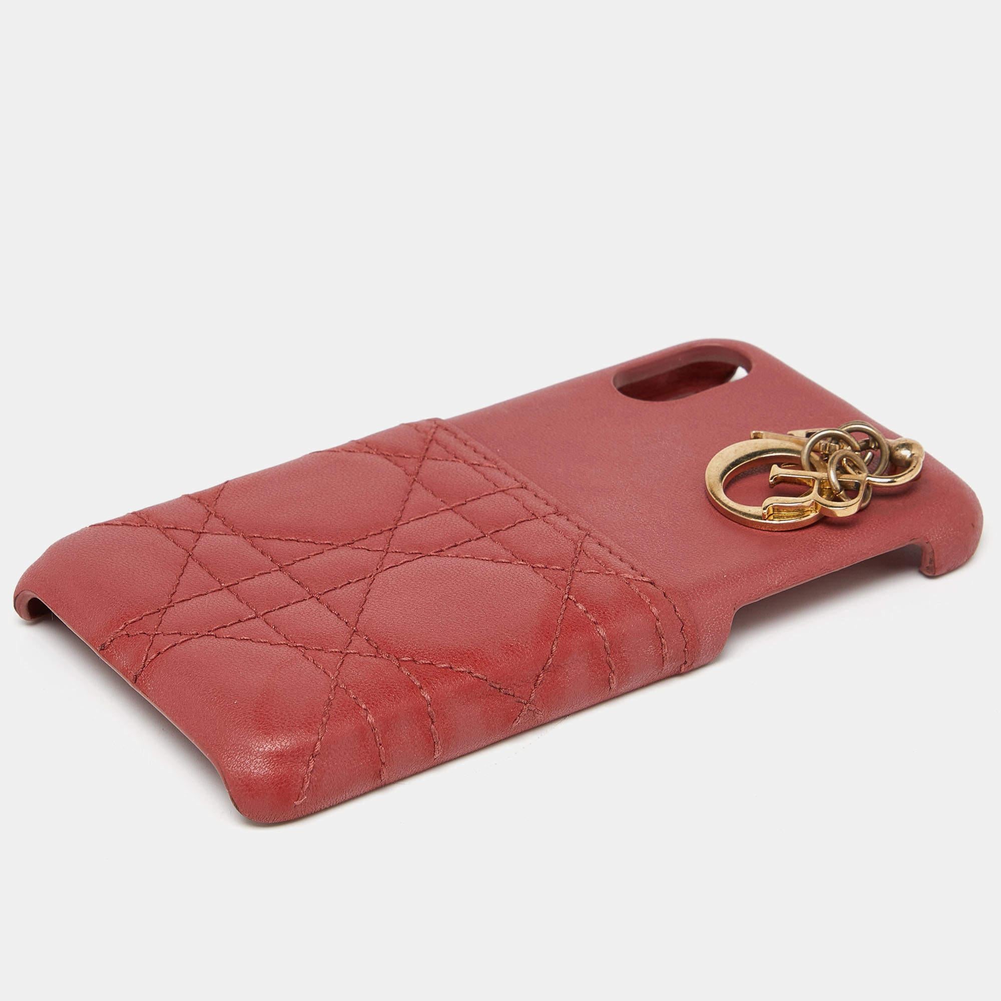 Women's Dior Old Rose Cannage Leather Lady Dior iPhone X/XS Case For Sale