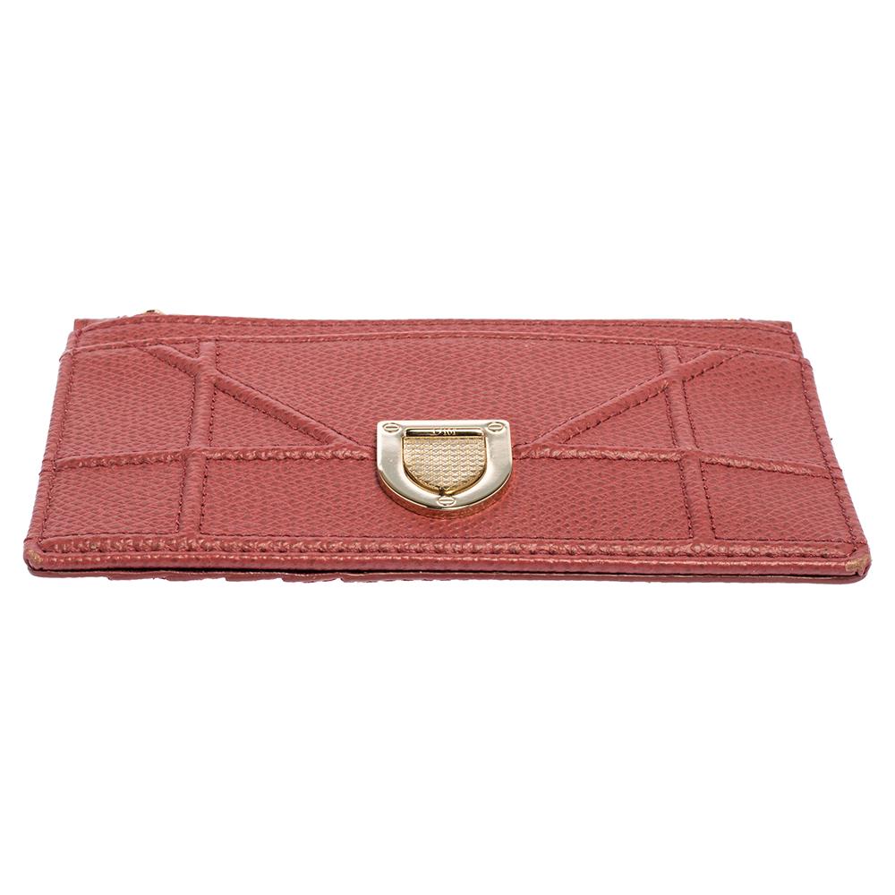 Brown Dior Old Rose Leather Diorama Card Holder