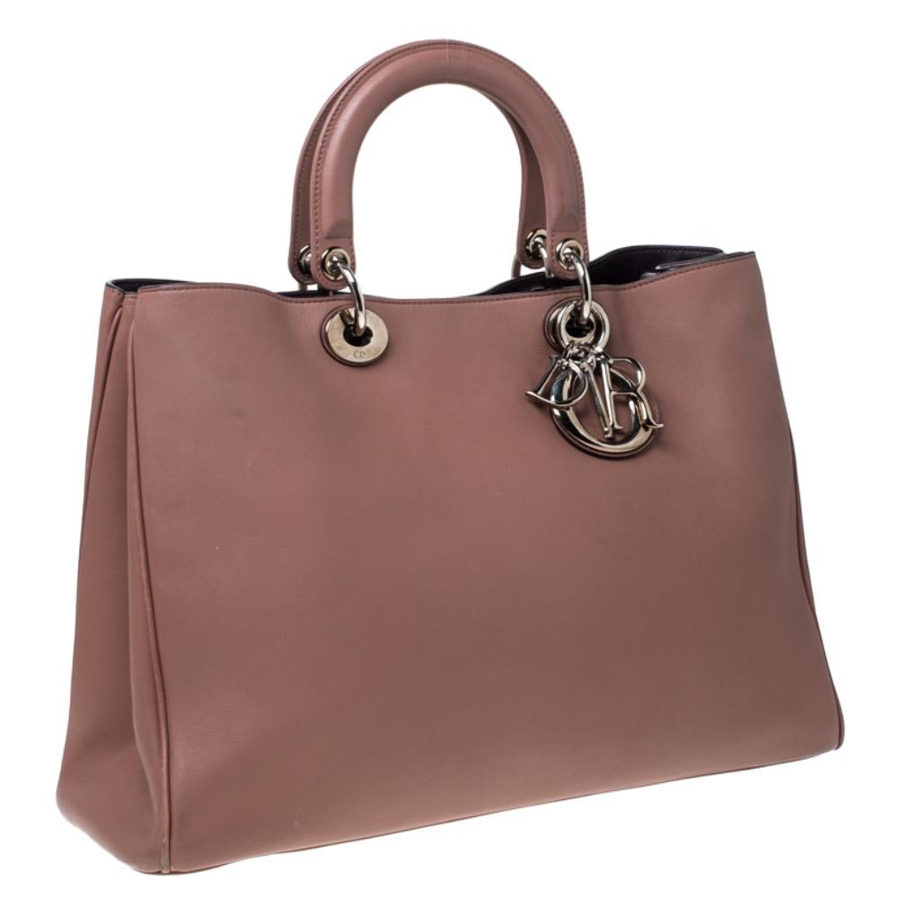 Dior Old Rose Leather Large Diorissimo Shopper Tote In Good Condition In Dubai, Al Qouz 2