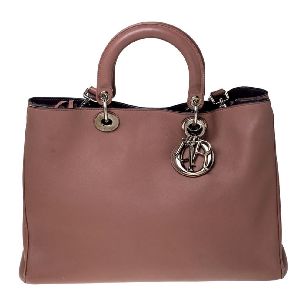 Dior Old Rose Leather Large Diorissimo Shopper Tote