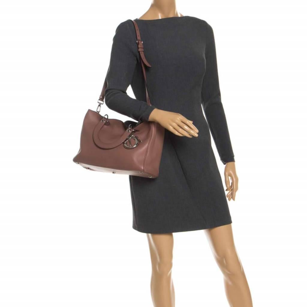 Brown Dior Old Rose Leather Medium Diorissimo Shopper Tote