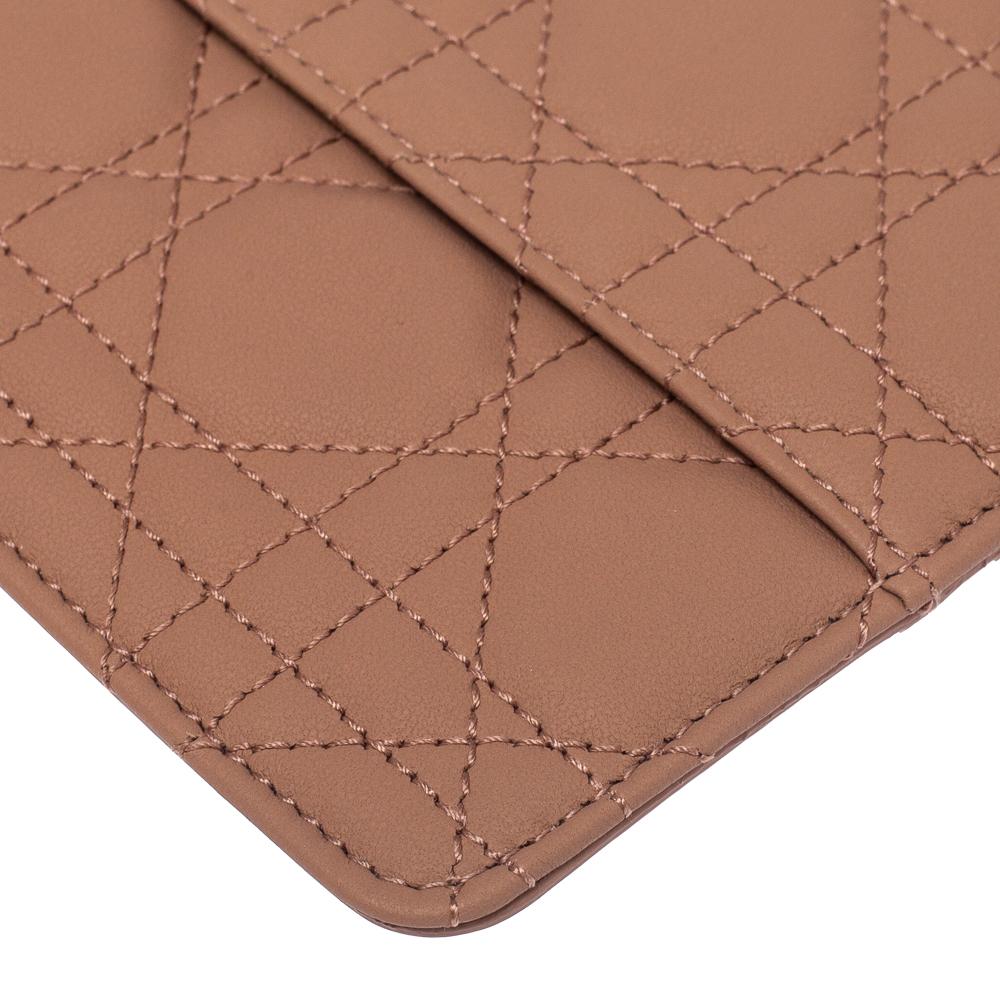 Brown Dior Old Rose Ultra Matte Cannage Quilted Leather Lady Dior Card Holder