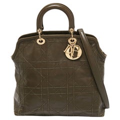 Dior Olive Green Cannage Leather Large Granville Tote