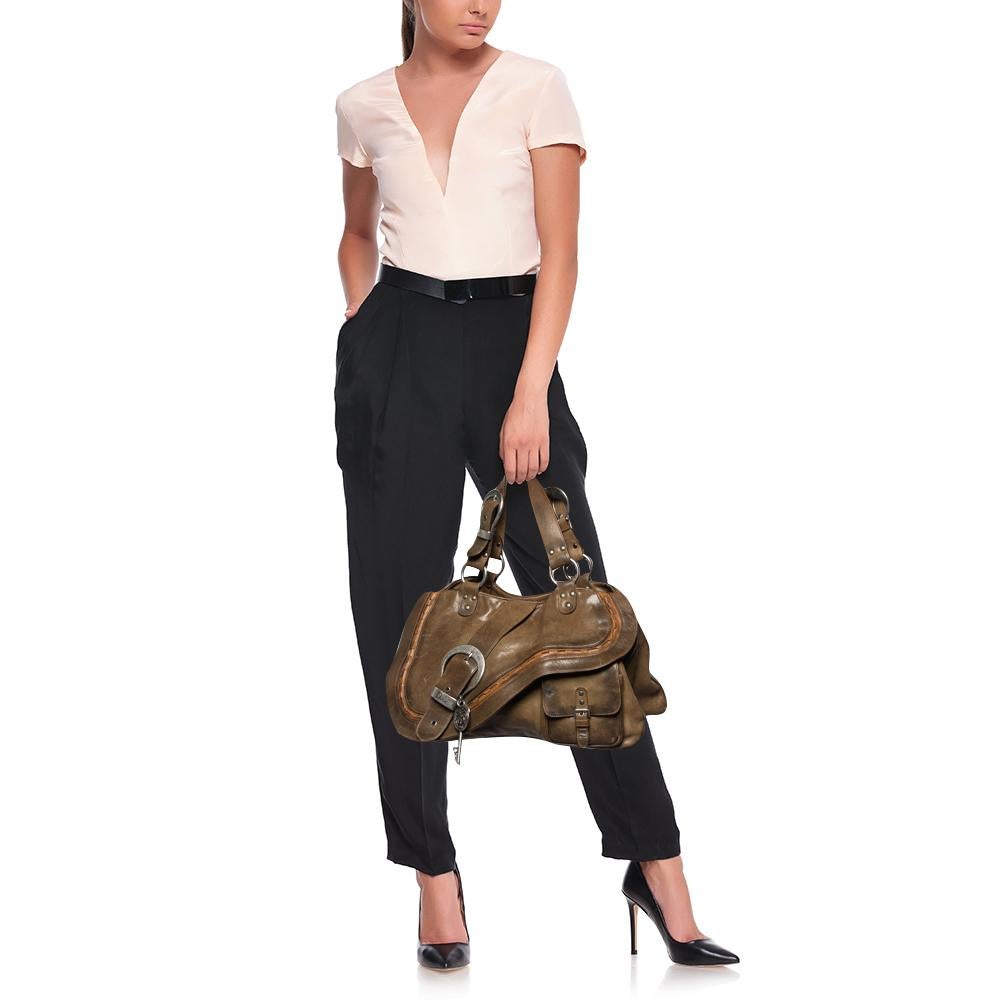 Marron Dior - Sac à bandoulière Gaucho en cuir vert olive