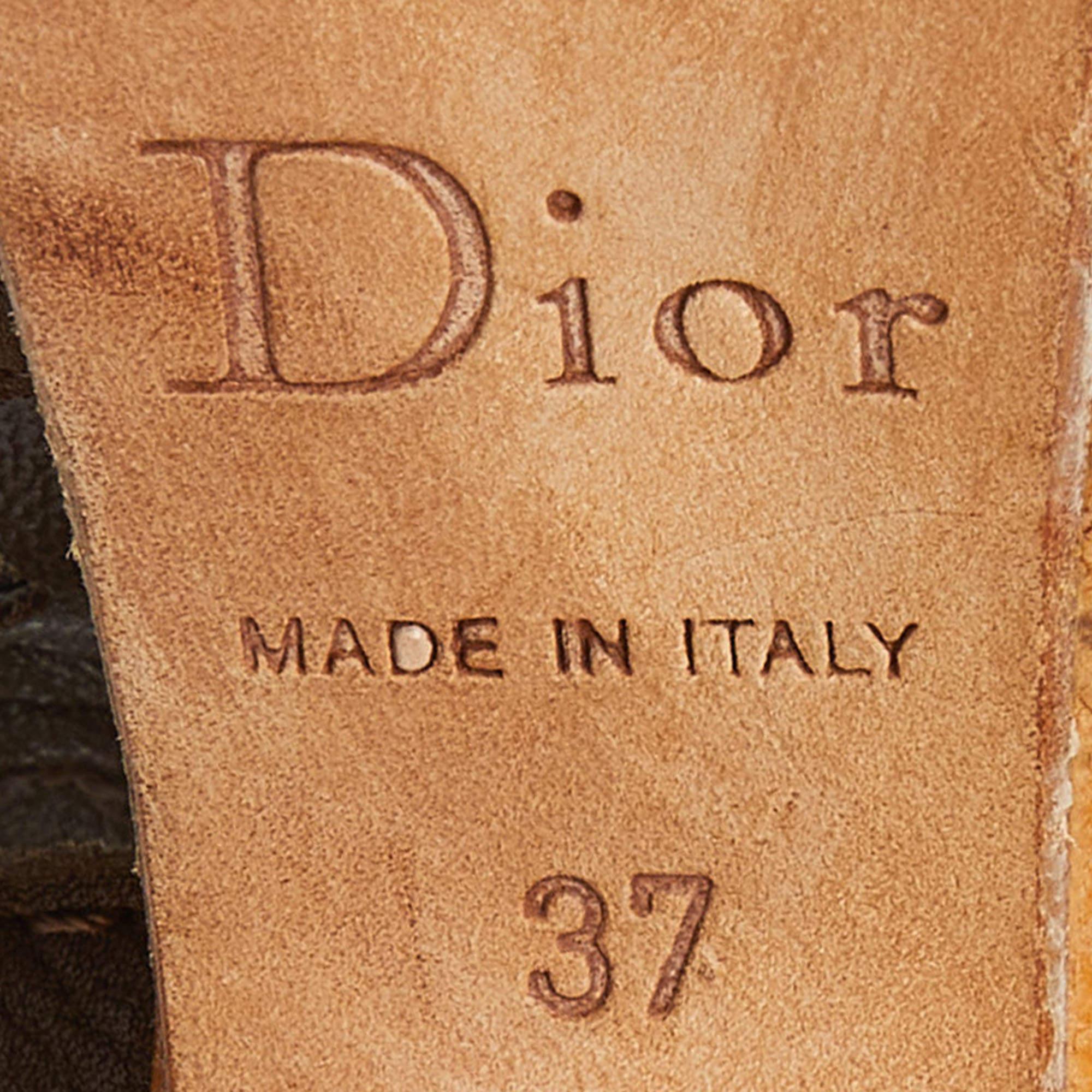 Dior Olive Green Leather Studded Cork Wedge Ankle Strap Sandals Size 37 3