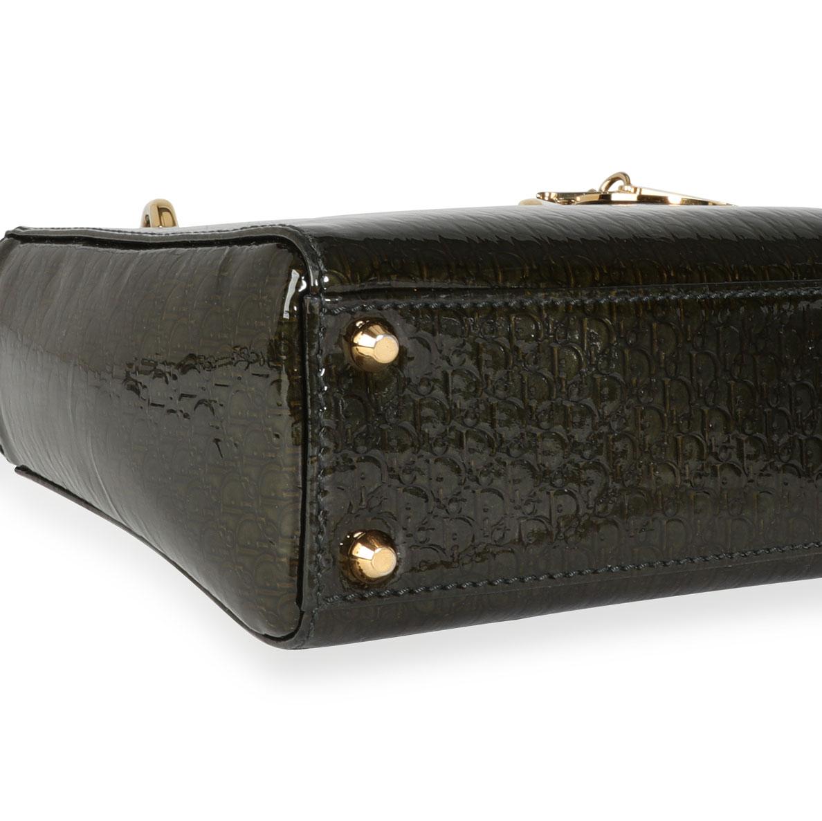 Dior Olive Grün Monogramm Lackleder Mini Lady Dior Tasche (Schwarz)
