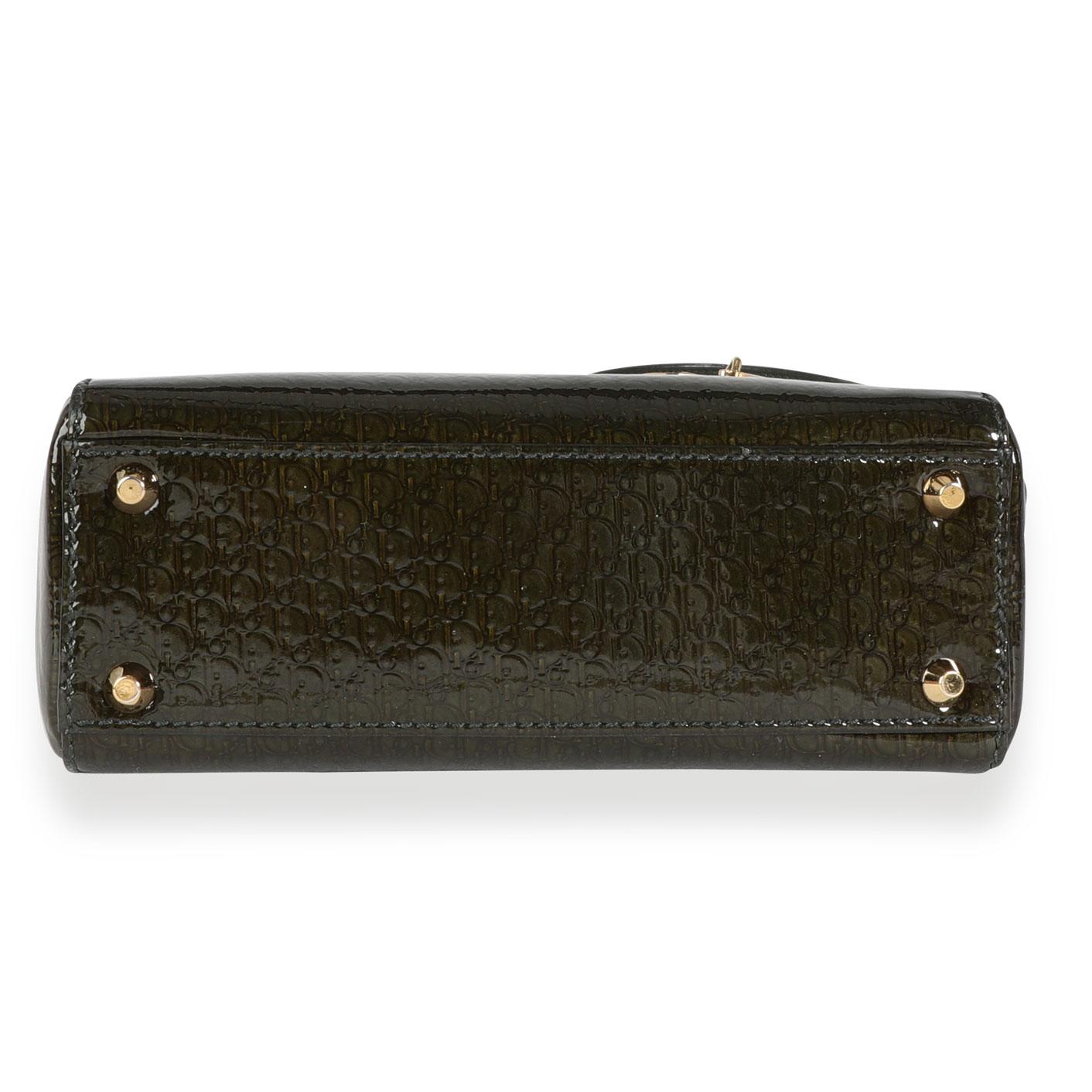 Dior Olive Grün Monogramm Lackleder Mini Lady Dior Tasche im Zustand „Hervorragend“ in New York, NY