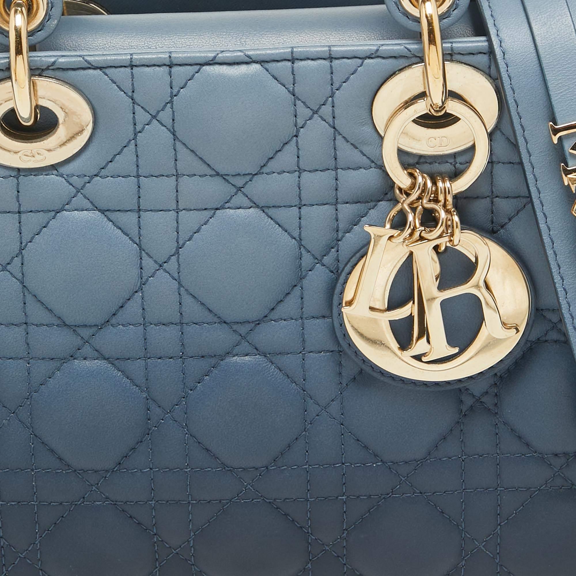 Dior Ombre Blue Cannage Leather Small My ABCDior Lady Dior Tote In Good Condition In Dubai, Al Qouz 2