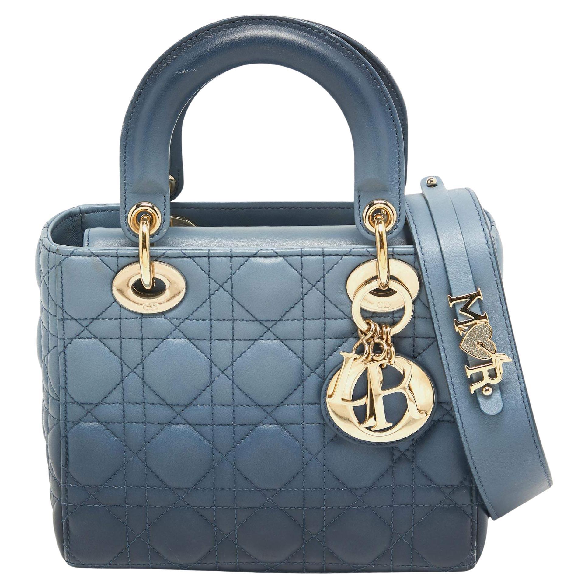 Sac cabas My ABCDior Lady Dior en cuir cannage bleu ombré