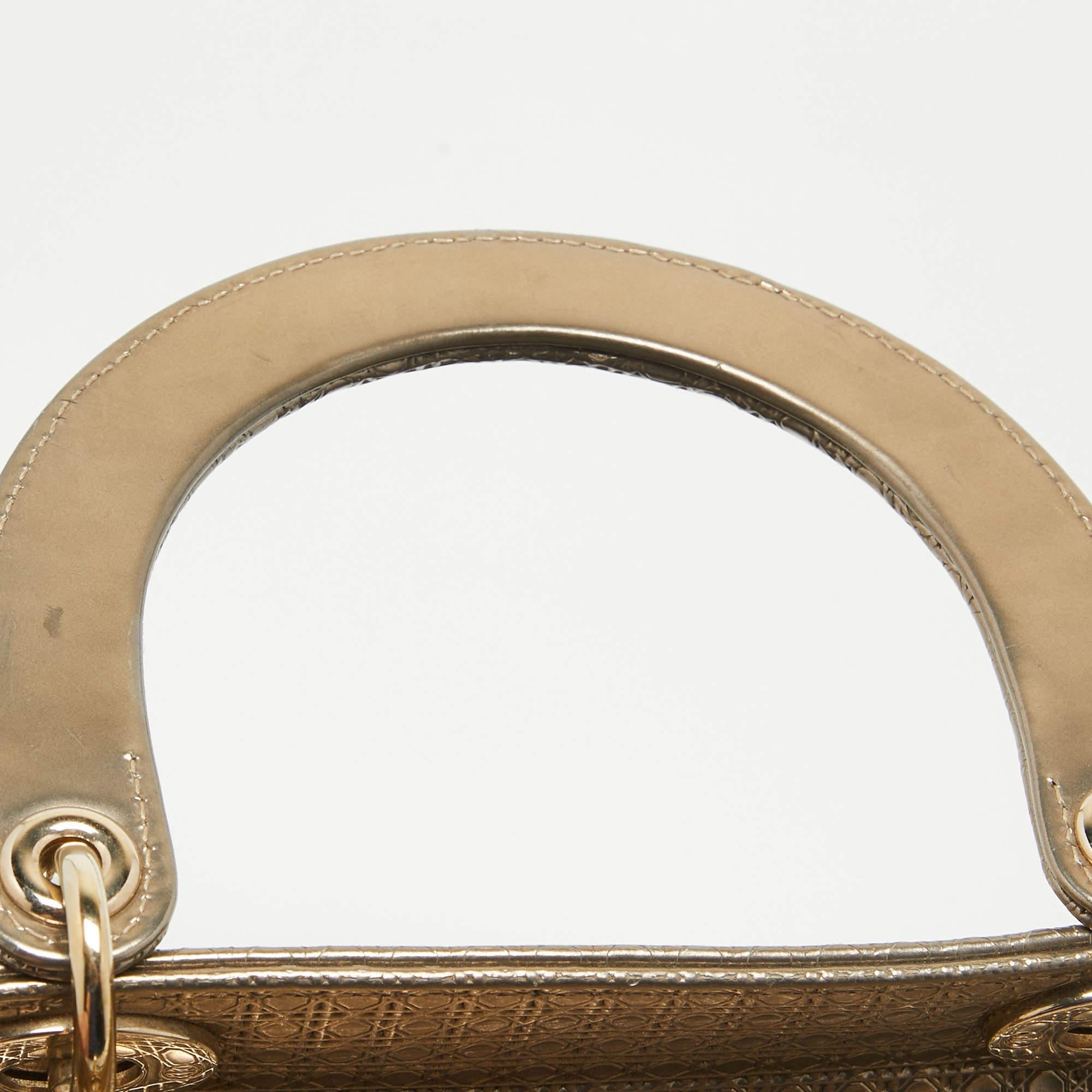 Dior Ombre Gold Micro Cannage Patent Leather Medium Lady Dior Tote 7