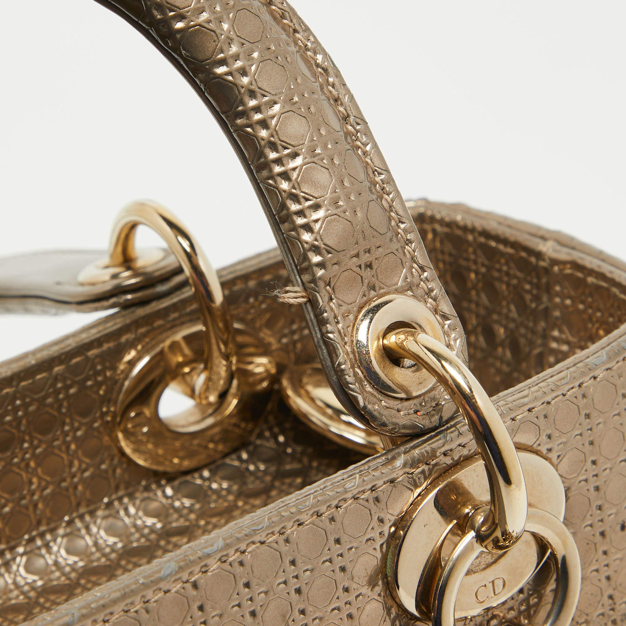 Dior Ombre Gold Micro Cannage Patent Leather Medium Lady Dior Tote 2