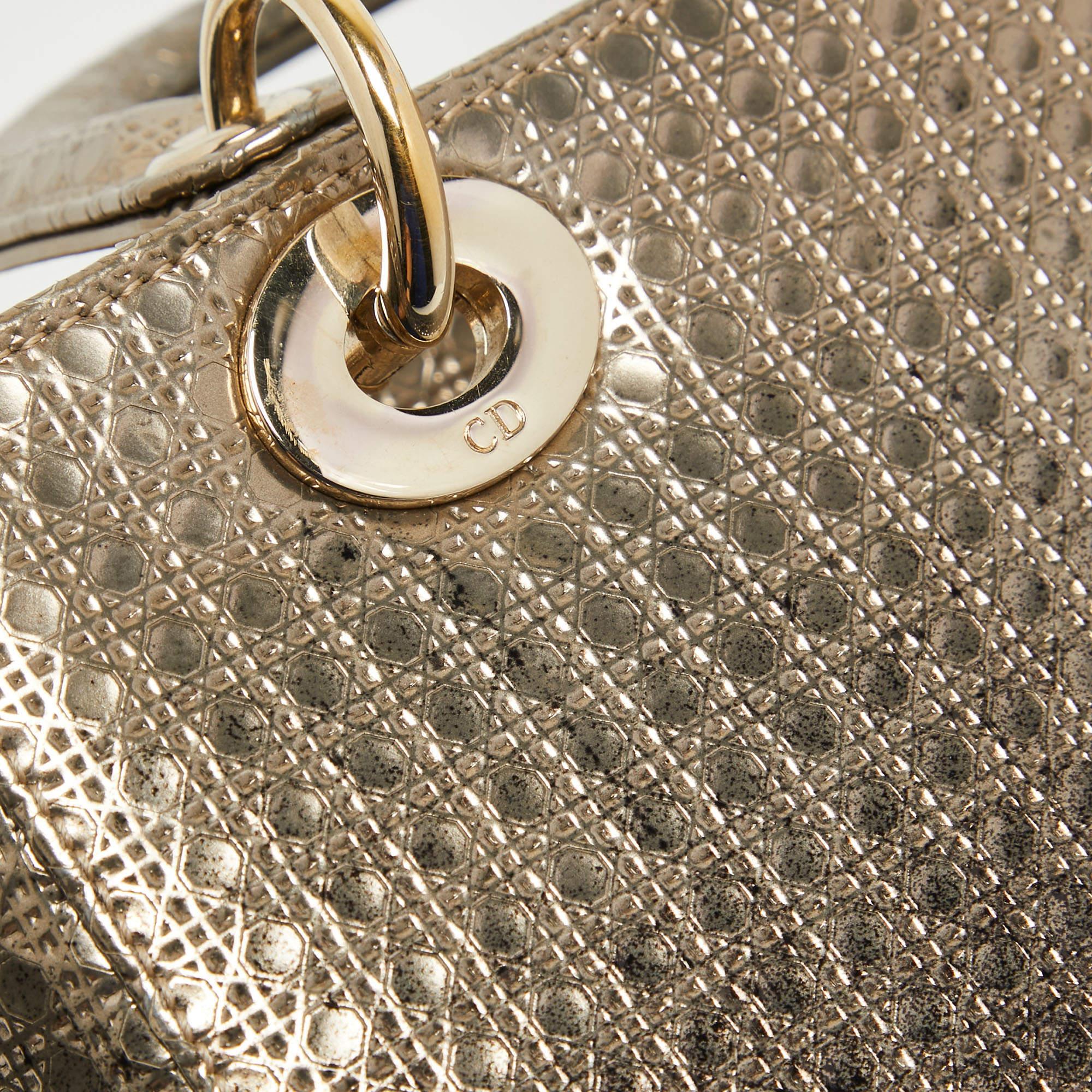 Dior Ombre Gold Micro Cannage Patent Leather Medium Lady Dior Tote 3