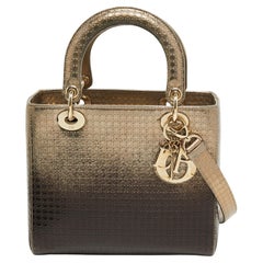 Dior Ombre Gold Micro Cannage Patent Leather Medium Lady Dior Tote