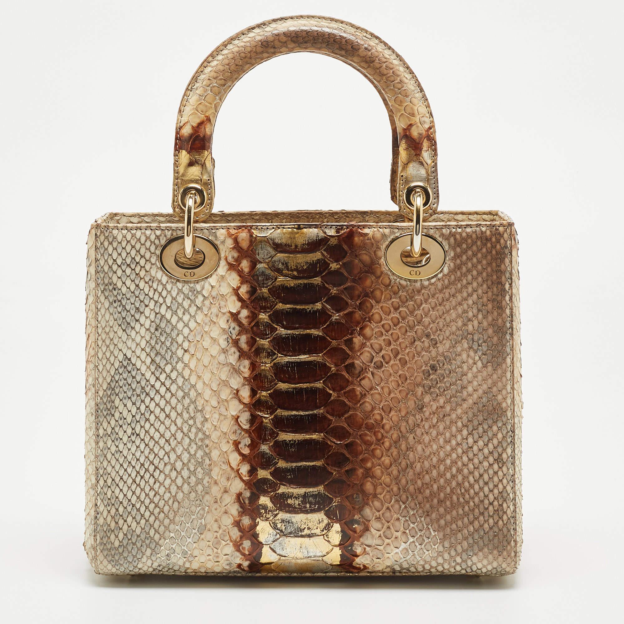 Dior Ombre Gold Python Medium Lady Dior Tote In Good Condition In Dubai, Al Qouz 2