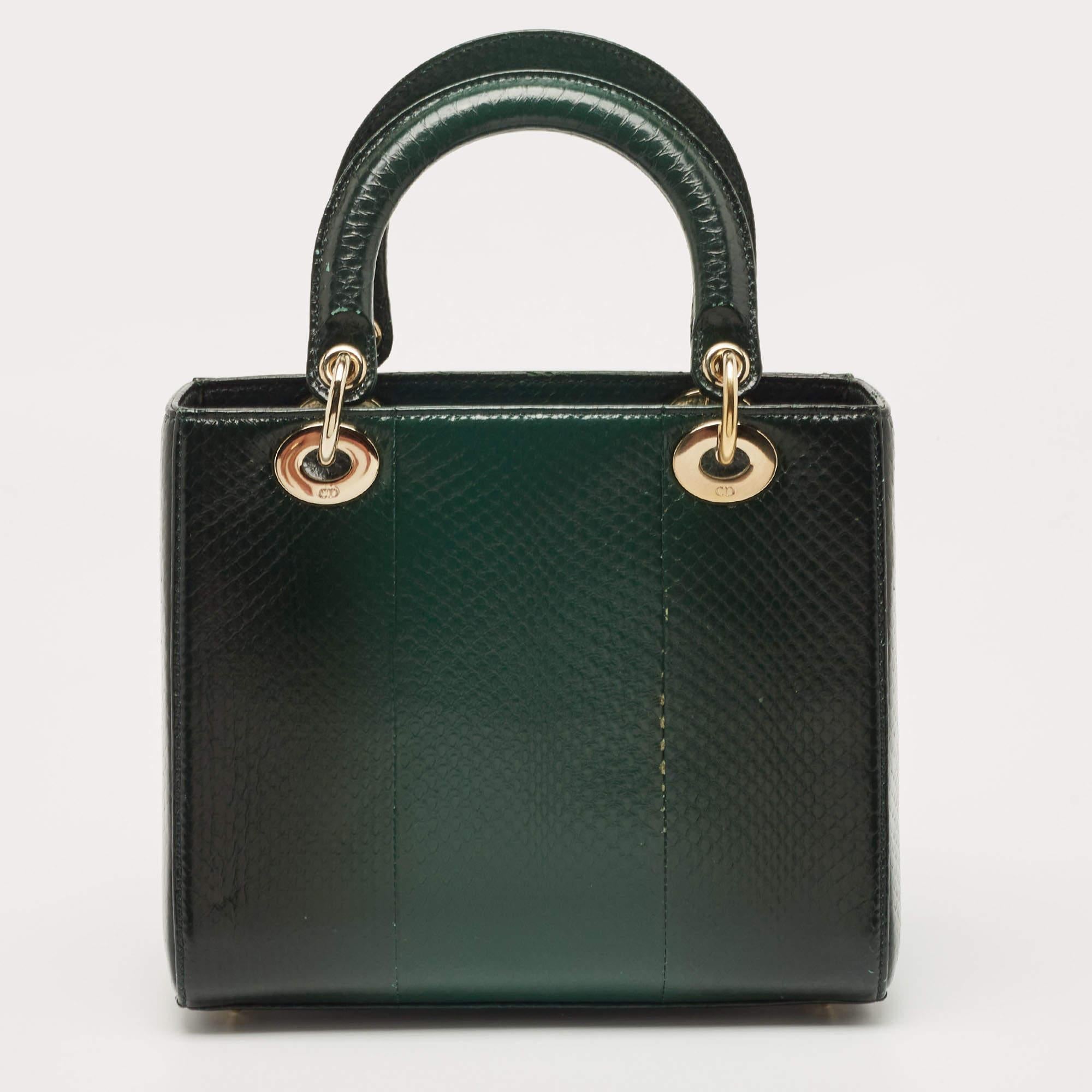 Dior Ombre Green Python Medium Lady Dior Tote 5