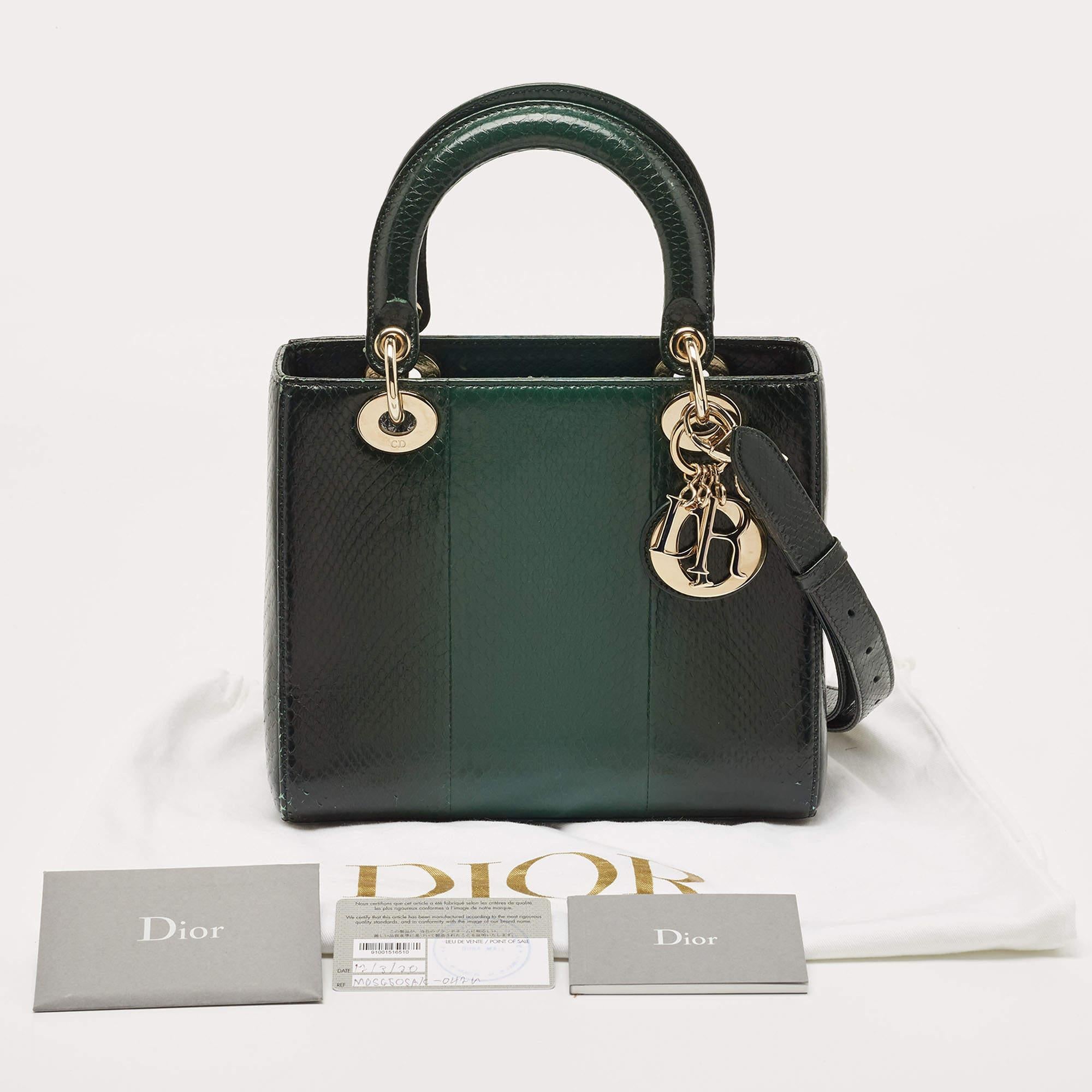 Dior Ombre Green Python Medium Lady Dior Tote 10