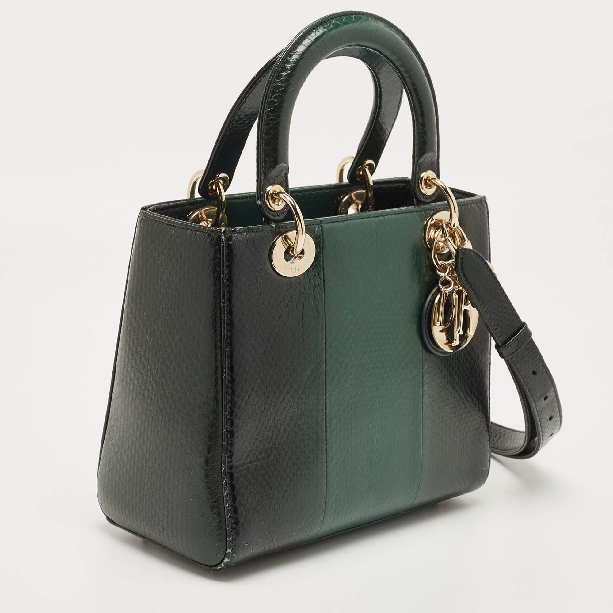 Dior Ombre Green Python Medium Lady Dior Tote 4