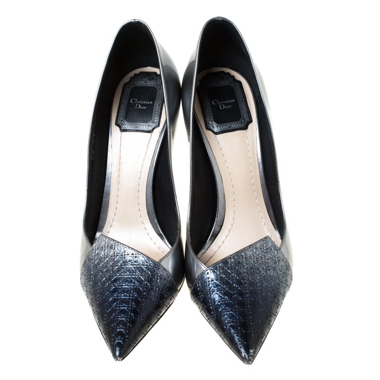 Dior Ombre Grey Patent Leather Cannage Cap Pointed Toe Pumps Size 37 ...