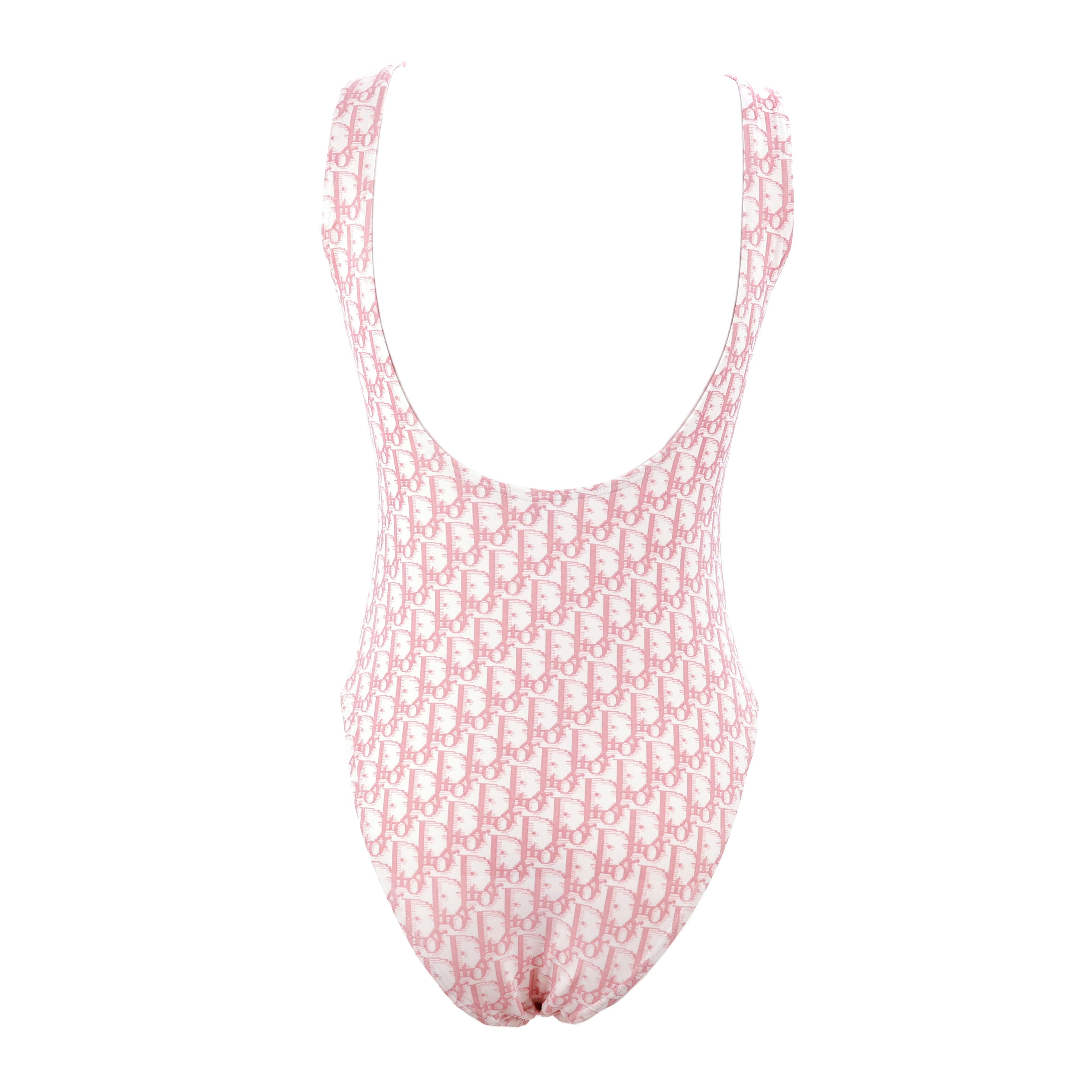 Christian Dior by John Galliano one-piece swimsuit in pink oblique monogram with crystal embellished Dior logo, size M.

Condition:
Excellent.
