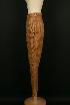 Dior Openwork Leather Brown Tones Pants, Size 34FR