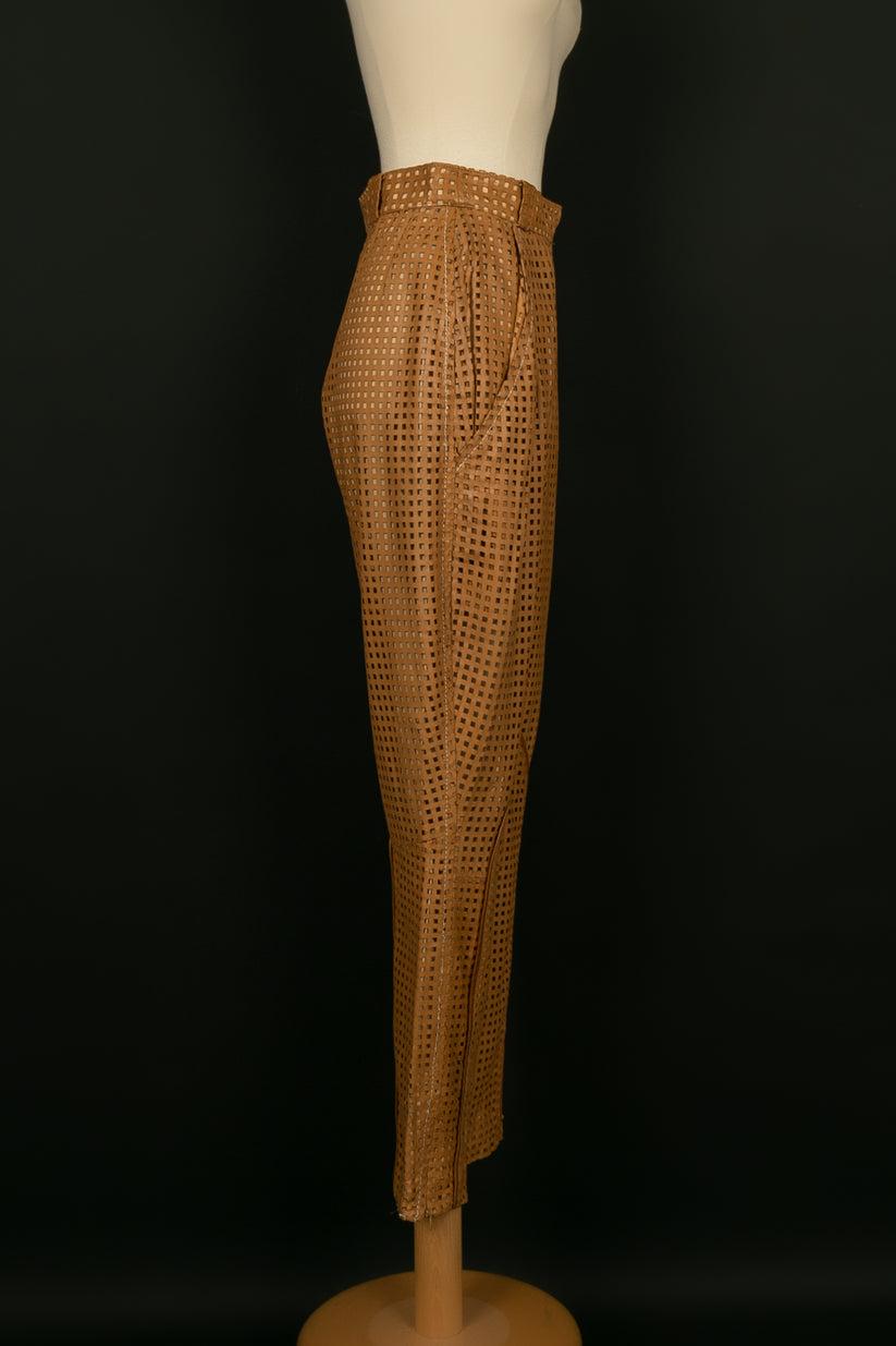 Pantalon en cuir ajouré Dior Brown Tones, taille 34FR Pour femmes en vente