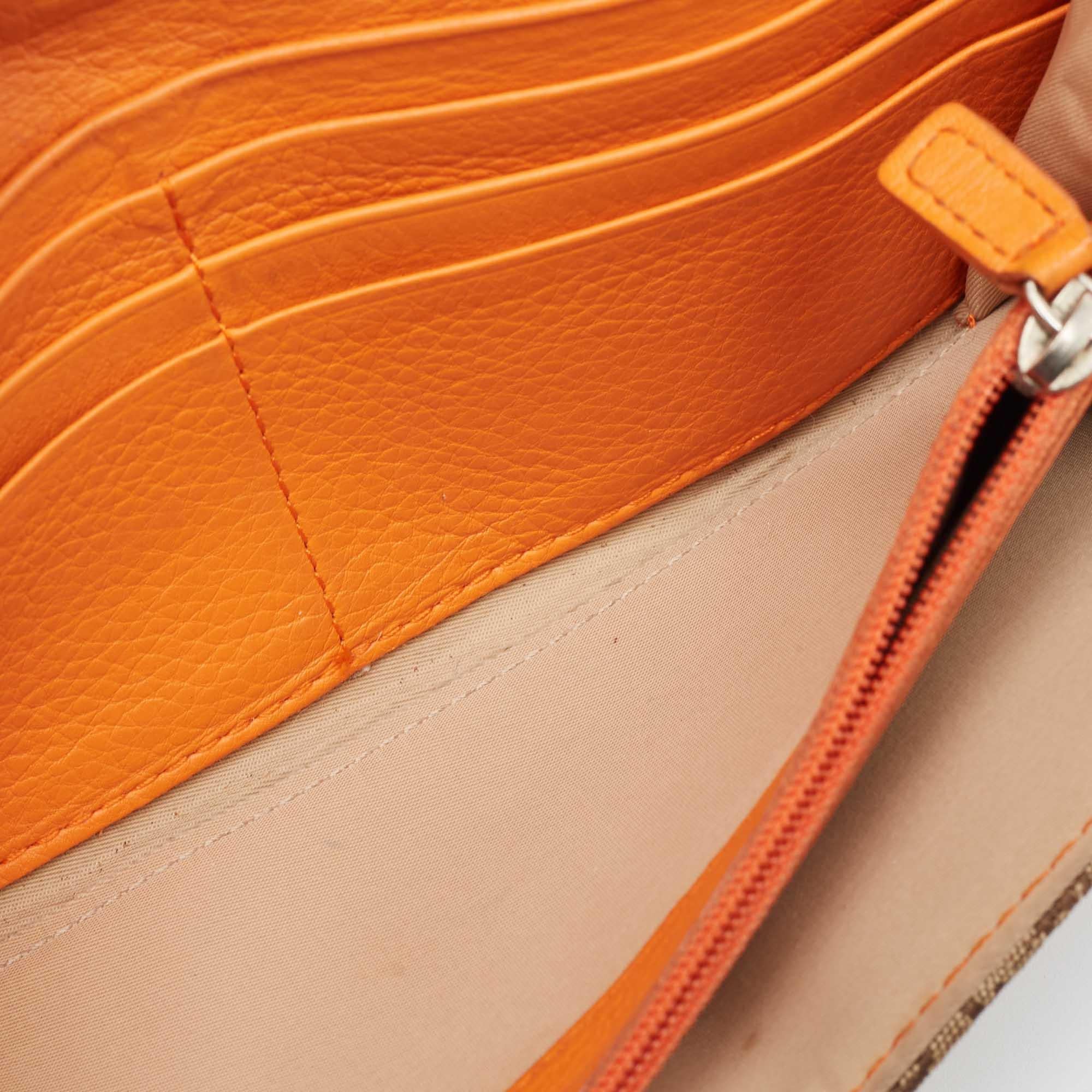 Dior Orange/Beige Diorrisimo Canvas and Leather Street Chic Continental Wallet In Good Condition In Dubai, Al Qouz 2