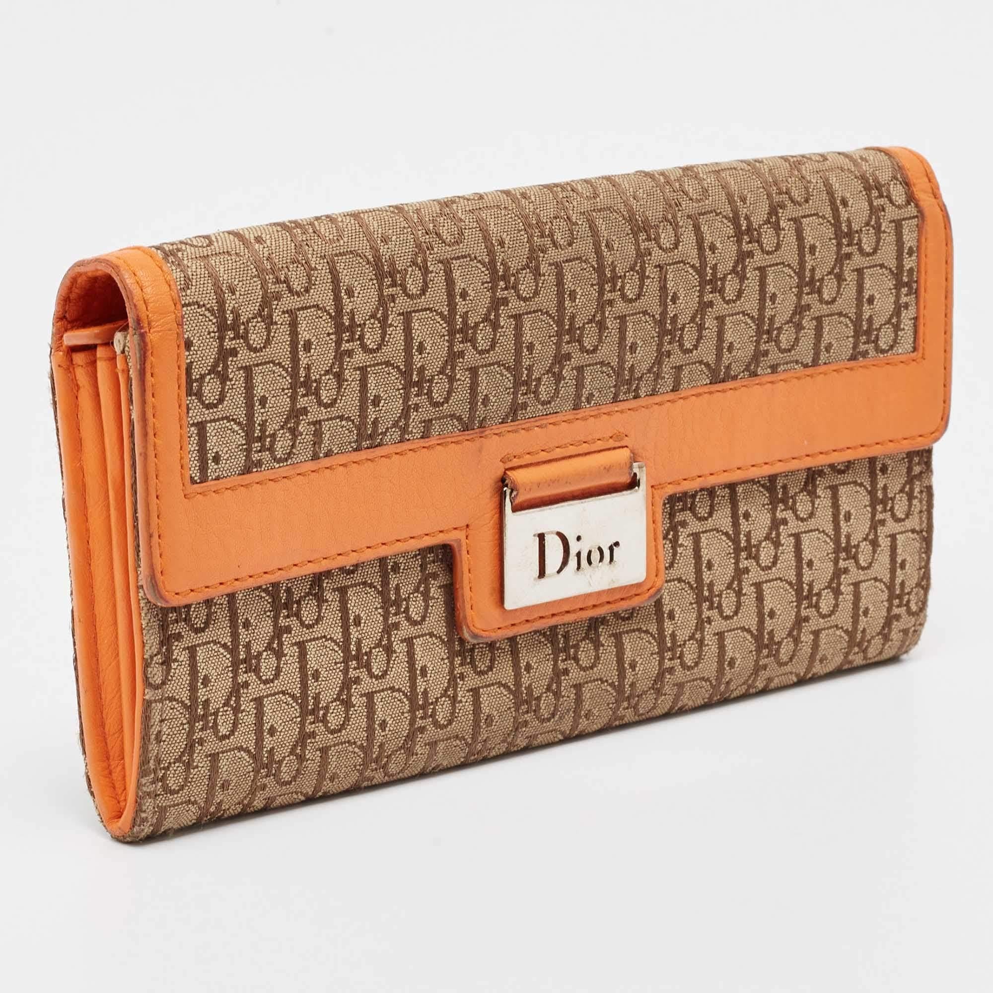 Women's Dior Orange/Beige Diorrisimo Canvas and Leather Street Chic Continental Wallet