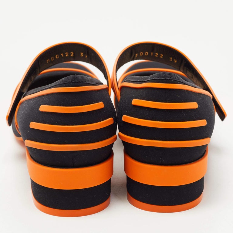 Dior Orange/Black Rubber and Fabric Roller Mary Jane Pumps Size 39 For