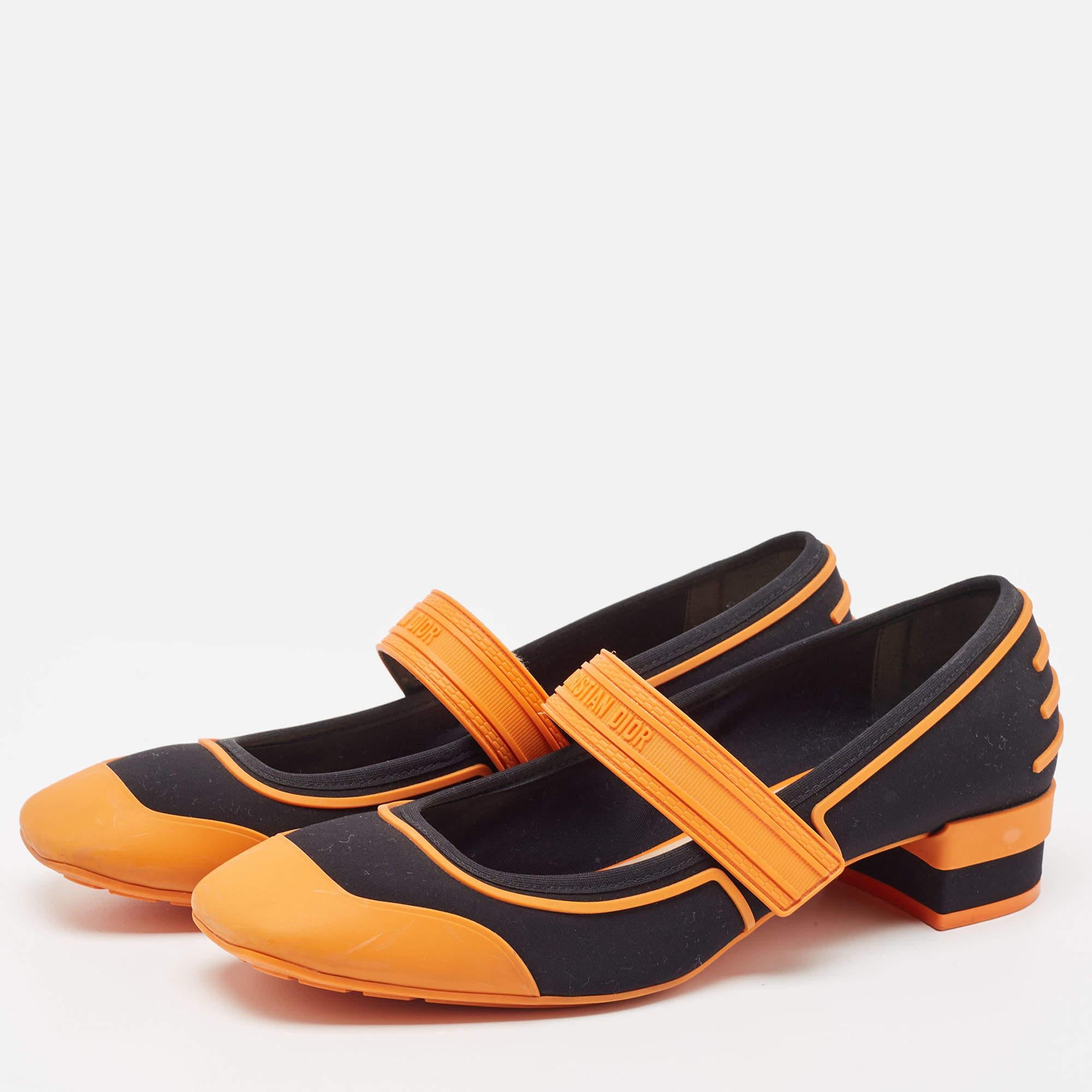 Dior Orange/Black Rubber and Fabric Roller Mary Jane Pumps Size 40 2