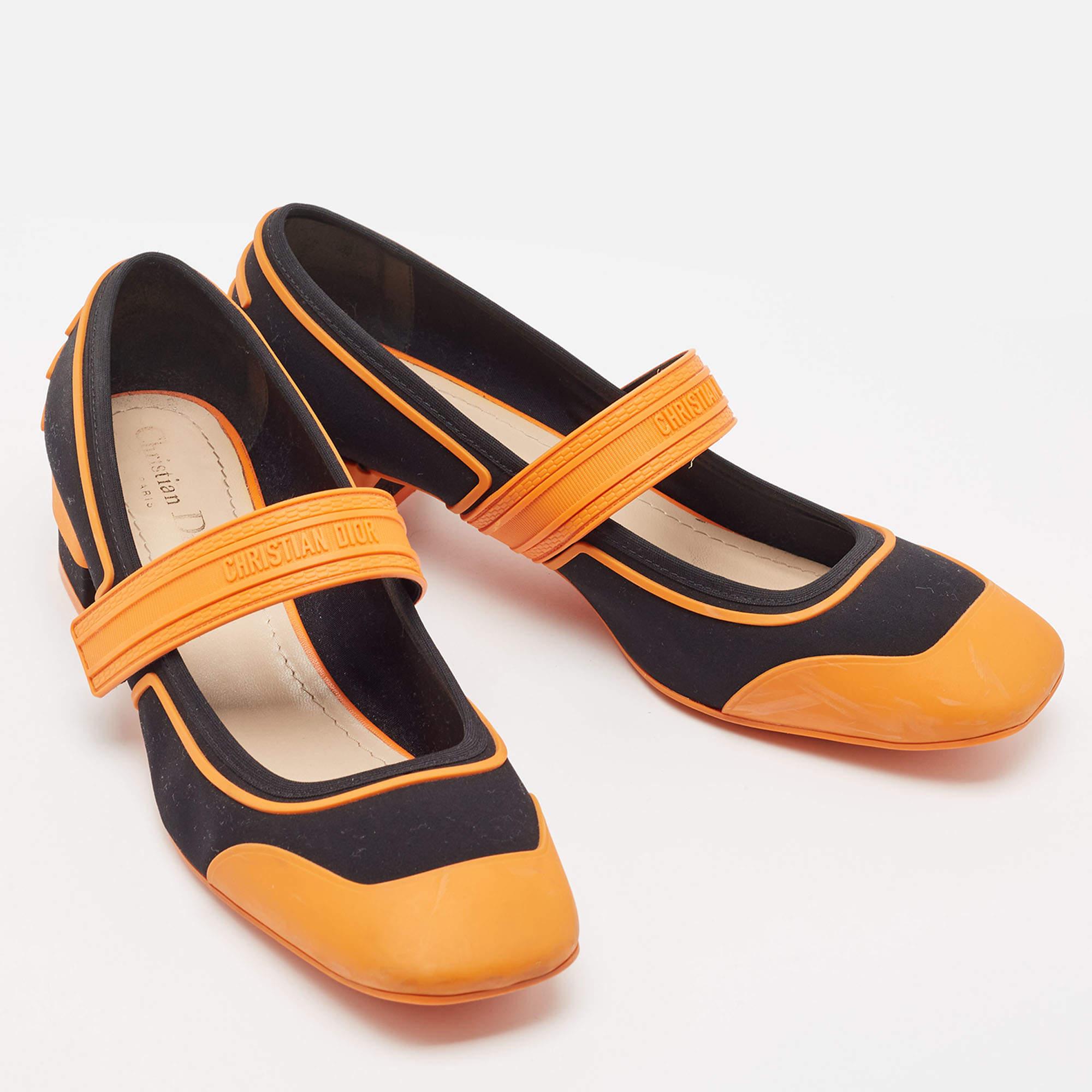 Dior Orange/Black Rubber and Fabric Roller Mary Jane Pumps Size 40 3