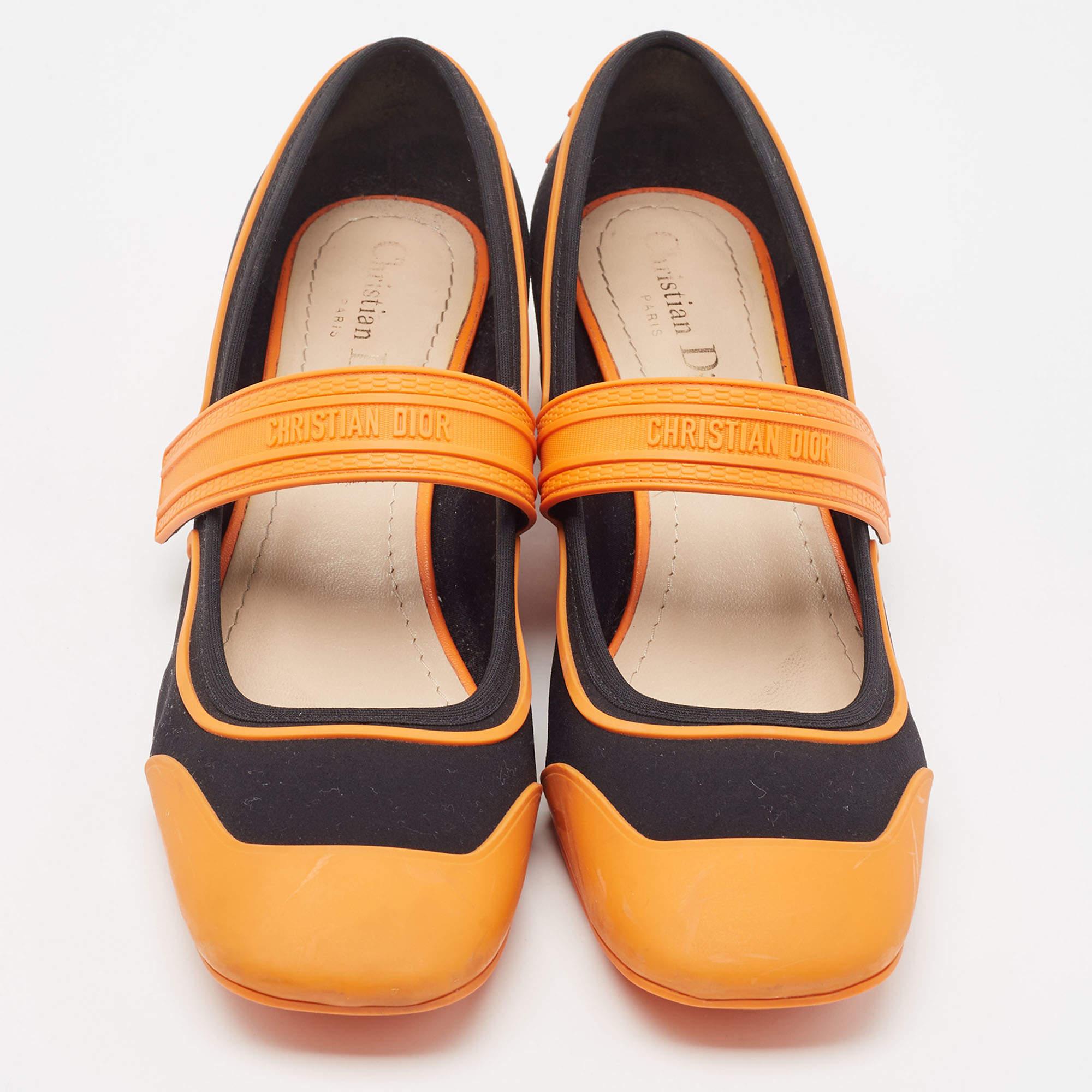 Dior Orange/Black Rubber and Fabric Roller Mary Jane Pumps Size 40 4