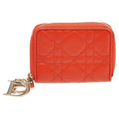 Dior Orange Cannage Leather Lady Dior Wallet