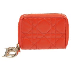 Dior Orange Cannage Leather Lady Dior Wallet