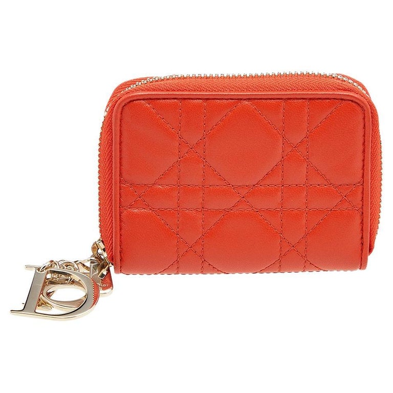 Dior Orange Cannage Leather Lady Dior Wallet at 1stDibs