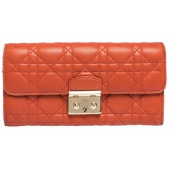 Dior Orange Cannage Leather Miss Dior Flap Continental Wallet